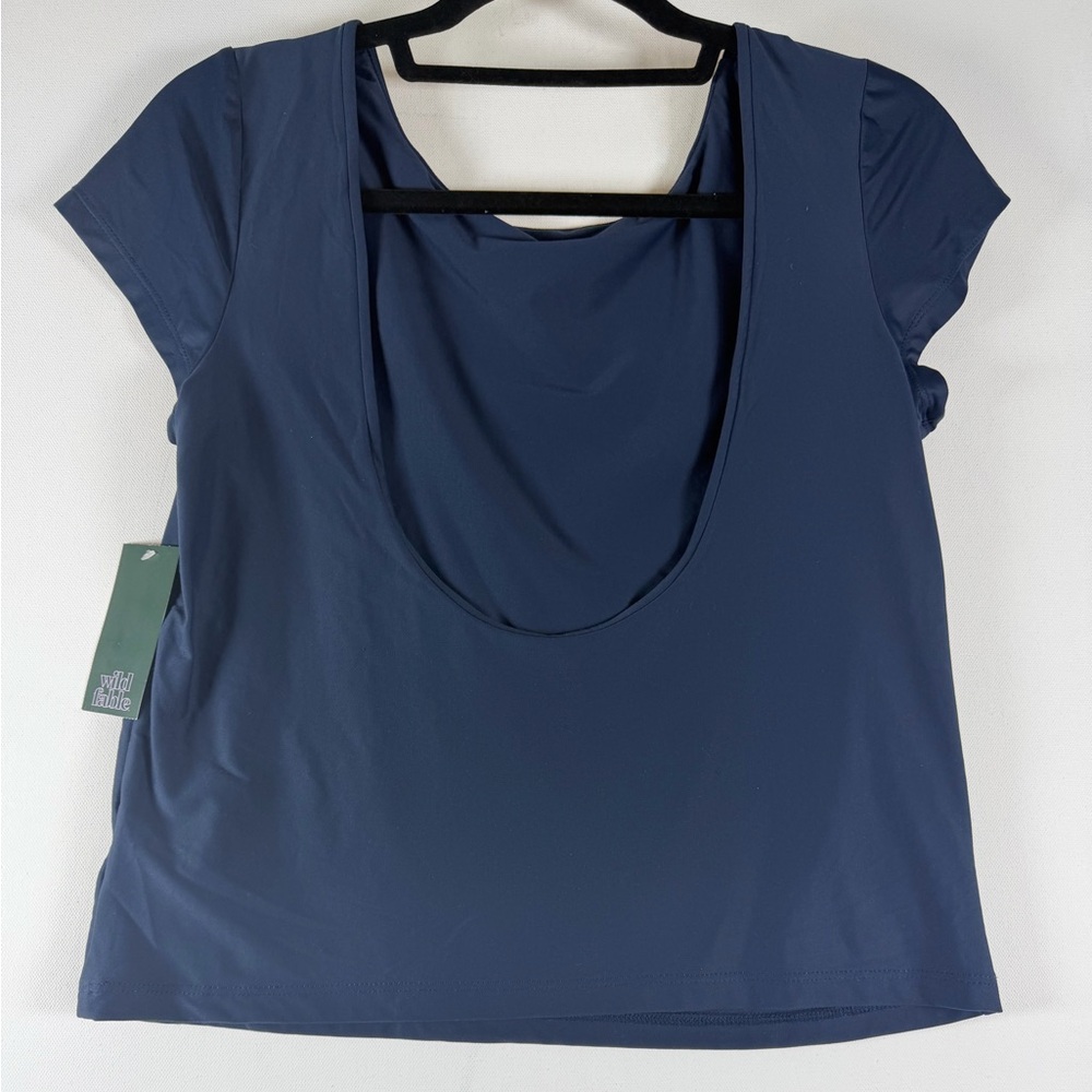 Wild Fable- Scoop Neck Short Sleeve Tee- Navy - XL | Basic Tee - Picture 4 of 6